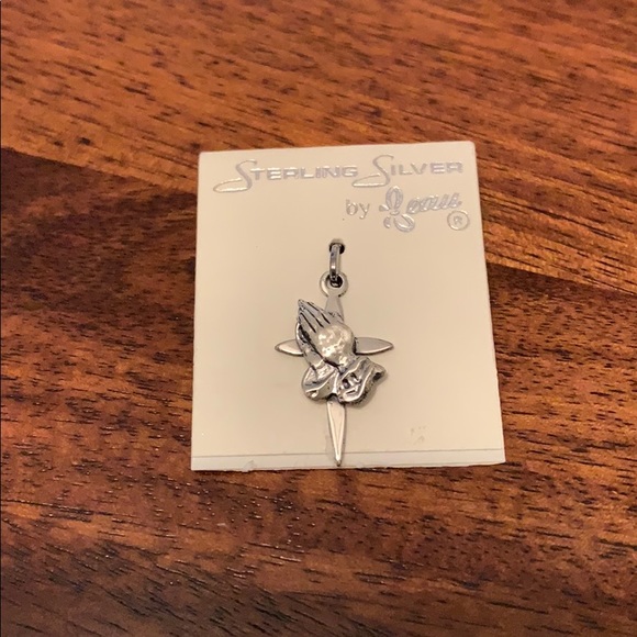 Sterling Silver Cross with Prayer Hands Charm - Picture 1 of 2